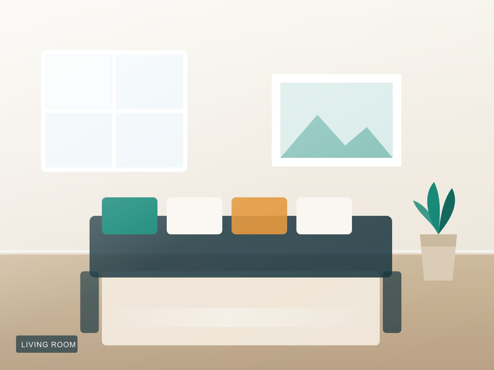 Illustration of a bright, freshly cleaned living room